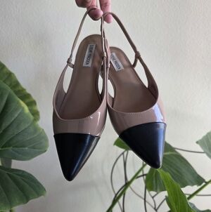 Steve Madden Black and Tan Pointed Slingback Flats